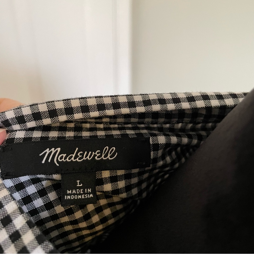 MADEWELL Black & White Gingham Bell Sleeve Button Down Shirt Large - Picture 5 of 5